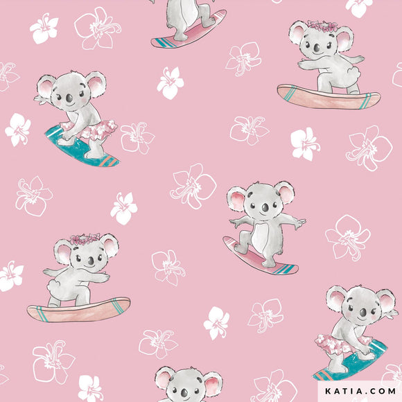 Tessuto Popeline Koalas Surfing Katia Fabrics