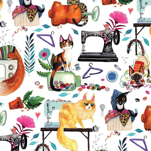 Tessuto Gatti Cucito Cotone Americano