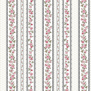 Cotone Americano Juliet Roses Rose Su Righe