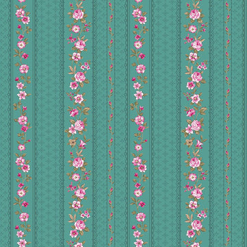 Cotone Americano Juliet Roses Rose Su Righe - 0