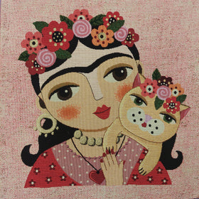 Pannello Gobelin Frida Kahlo Con Gatto Lurex