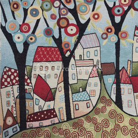 Pannello Gobelin Naif Villaggio con Alberi