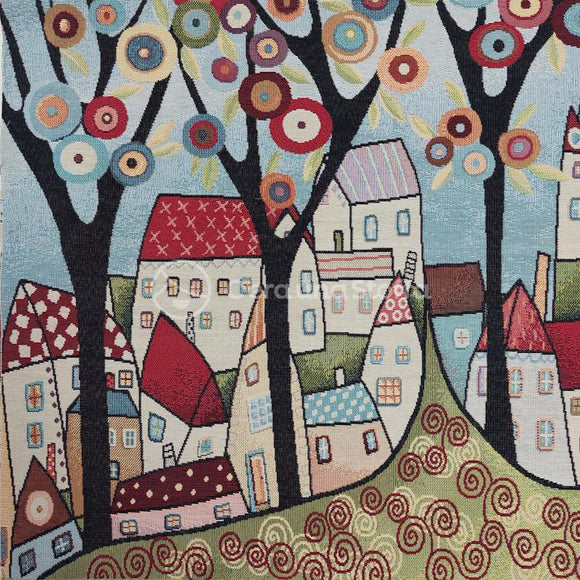 Pannello Gobelin Naif Villaggio con Alberi
