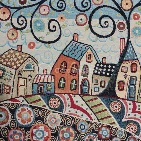 Pannello Gobelin Naif Villaggio Case