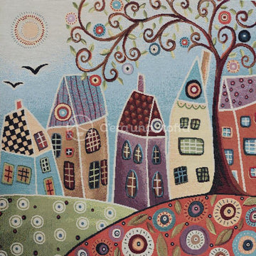 Pannello Gobelin Naif Villaggio Case Alte