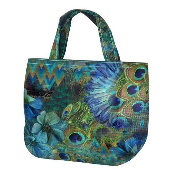 Canvas Pannello Borsa Double Face Piume Pavoni Blu