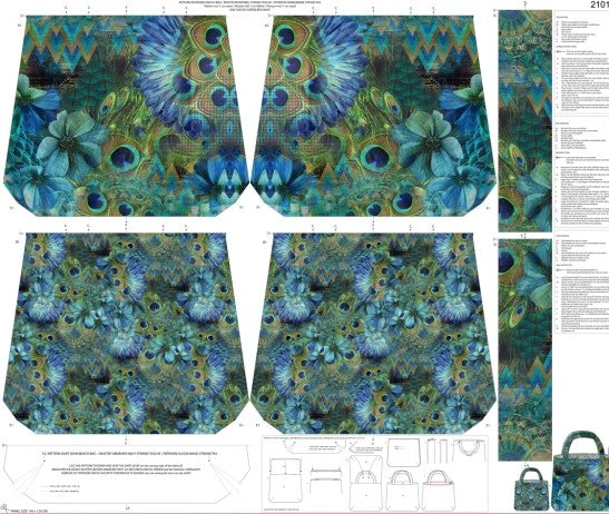 Canvas Pannello Borsa Double Face Piume Pavoni Blu - 0