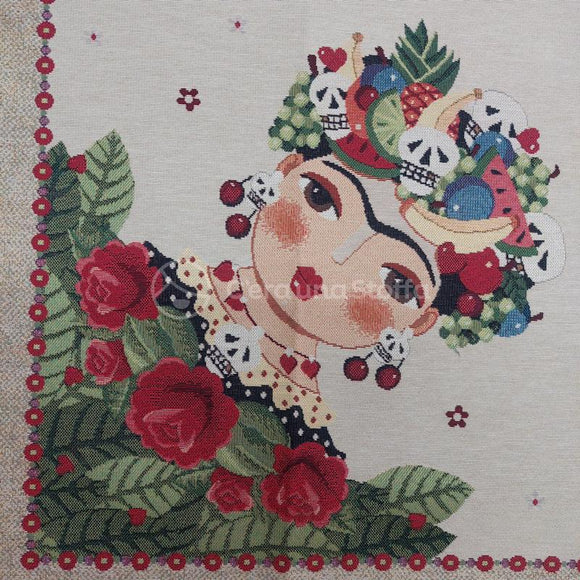 Pannello Gobelin Centrotavola Frida Rose e Frutta