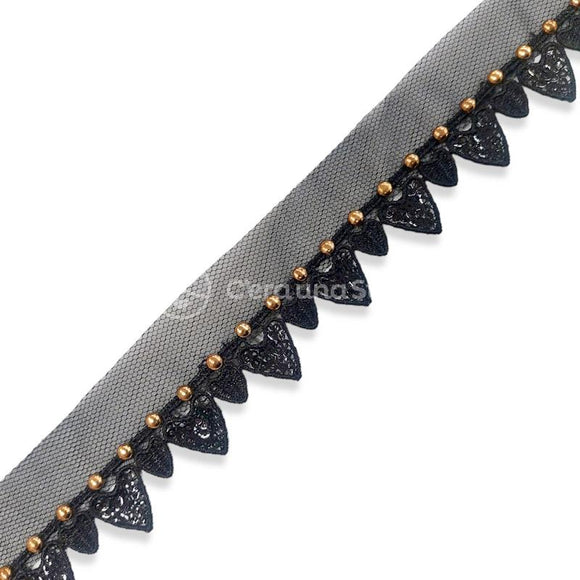 Passamaneria Bordo Cuori Micro Paillettes Con Borchie