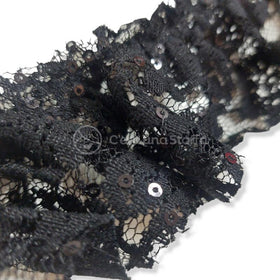 Passamaneria Elastica Bordo Pizzo Con Paillettes - 0