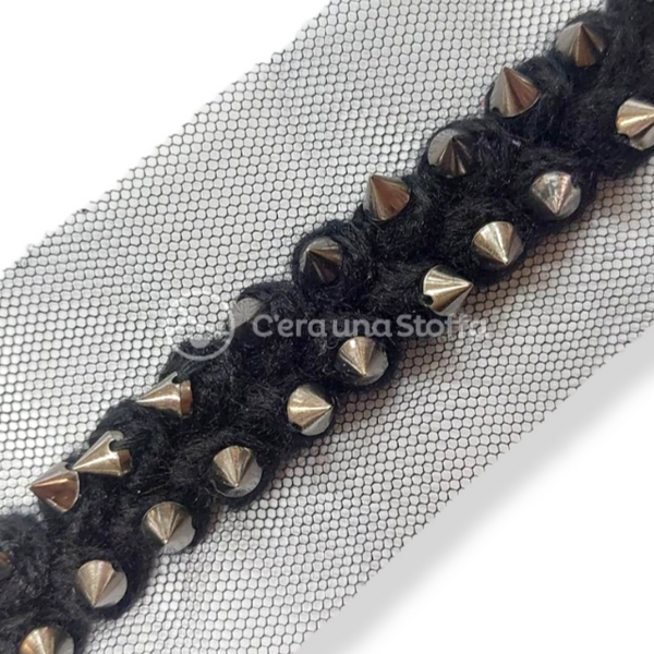 Passamaneria Elastica In Lana E Lurex Nero - Bordo Alto 4 Cm - Prezzo Al Metro