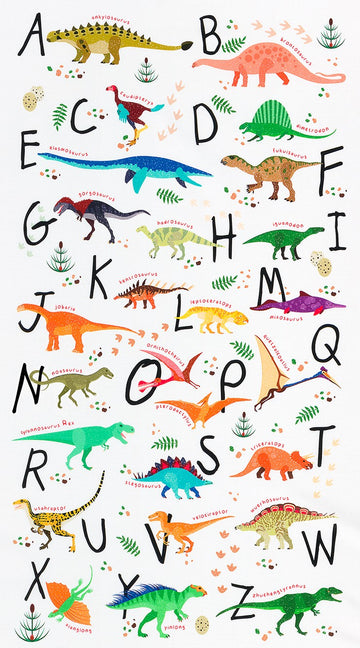 Cotone Americano Pannello Dinosauri Alphabetosaurus