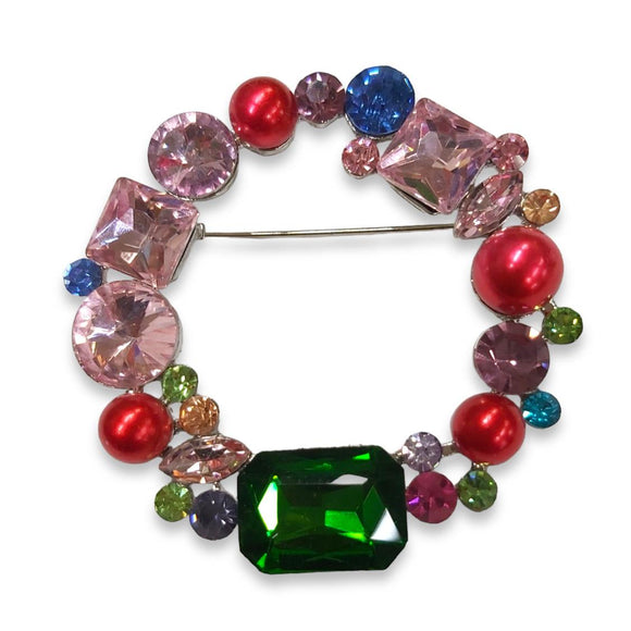 Spilla Cerchio Cristalli e Perle