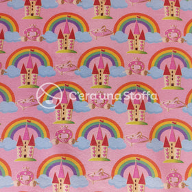 Cotone Stampa Digitale Castelli e Arcobaleni