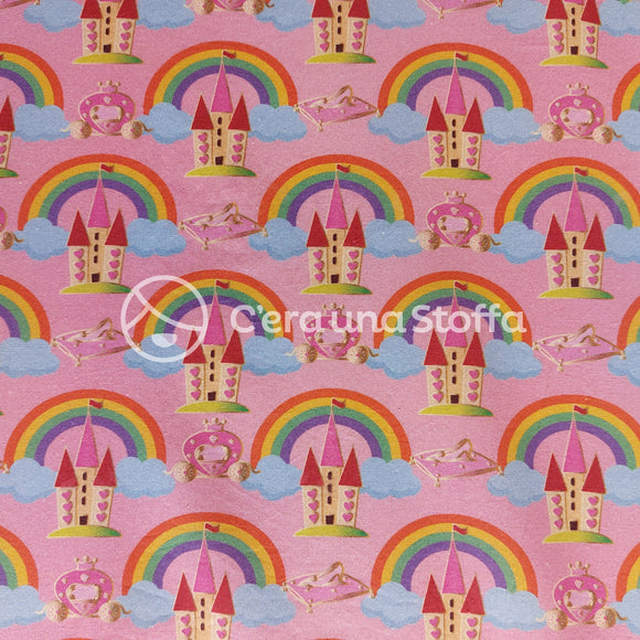 Cotone Stampa Digitale Castelli e Arcobaleni