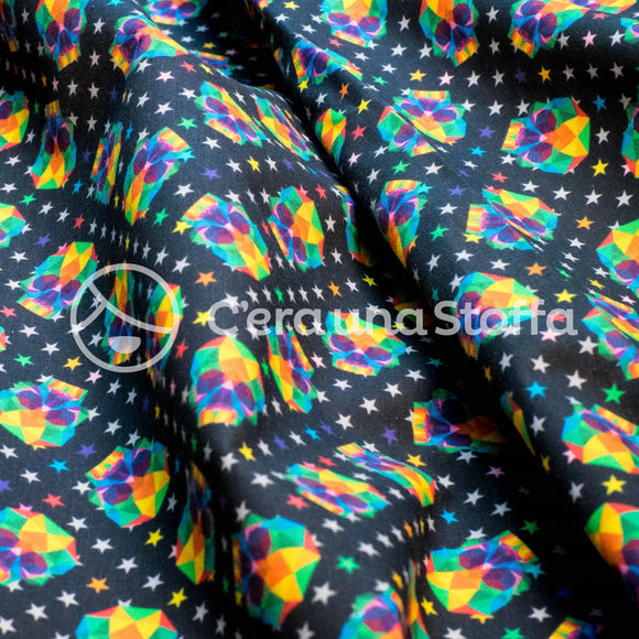 Cotone Stampa Digitale Teschi E Stelle