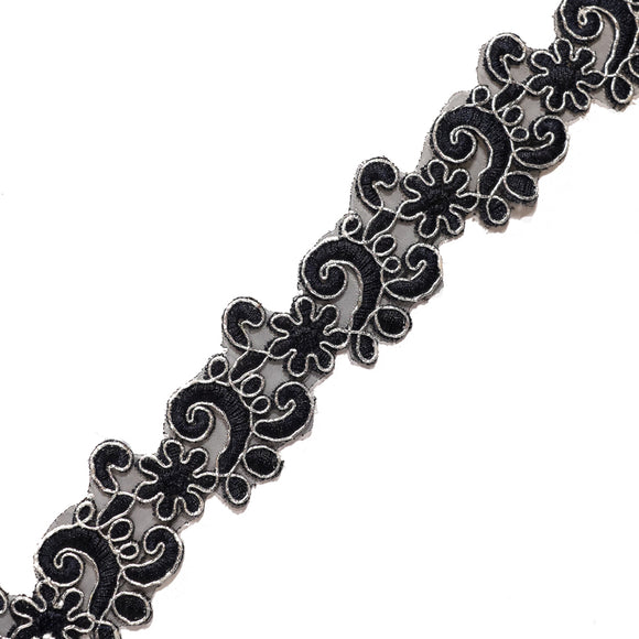 Passamaneria Bordo Blu Scuro Ricamato Argento