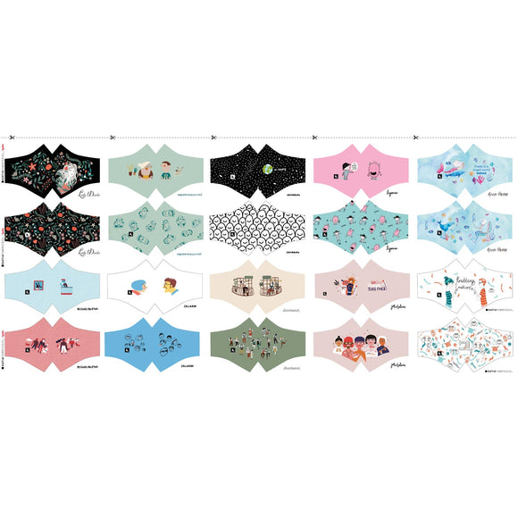 Katia Fabrics Poplin Antibacterian Mask Pannello Mascherine Illustrators 2